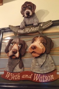 Woodcut of owner's dogs