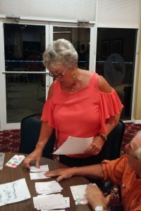Organizer Betty judging the prizes