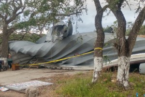 A roof, I think, peeled off