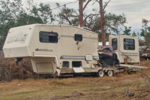 One of many destroyed RVs