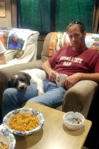 Rusty relaxing with Uncle Josh